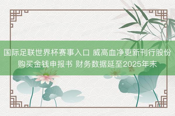 国际足联世界杯赛事入口 威高血净更新刊行股份购买金钱申报书 财务数据延至2025年末