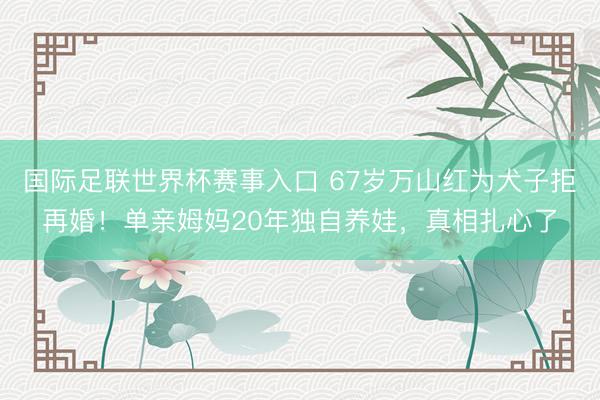 国际足联世界杯赛事入口 67岁万山红为犬子拒再婚！单亲姆妈20年独自养娃，真相扎心了